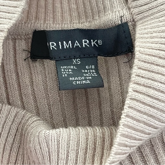PRIMARK ribbed woven knit long sleeve top neutral color taupe cream XS - Picture 4 of 7